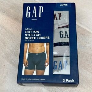 GAP Men Boxer Briefs Large Stretch Comfort Waistband Fly Pouch Underwear 3 Pk
